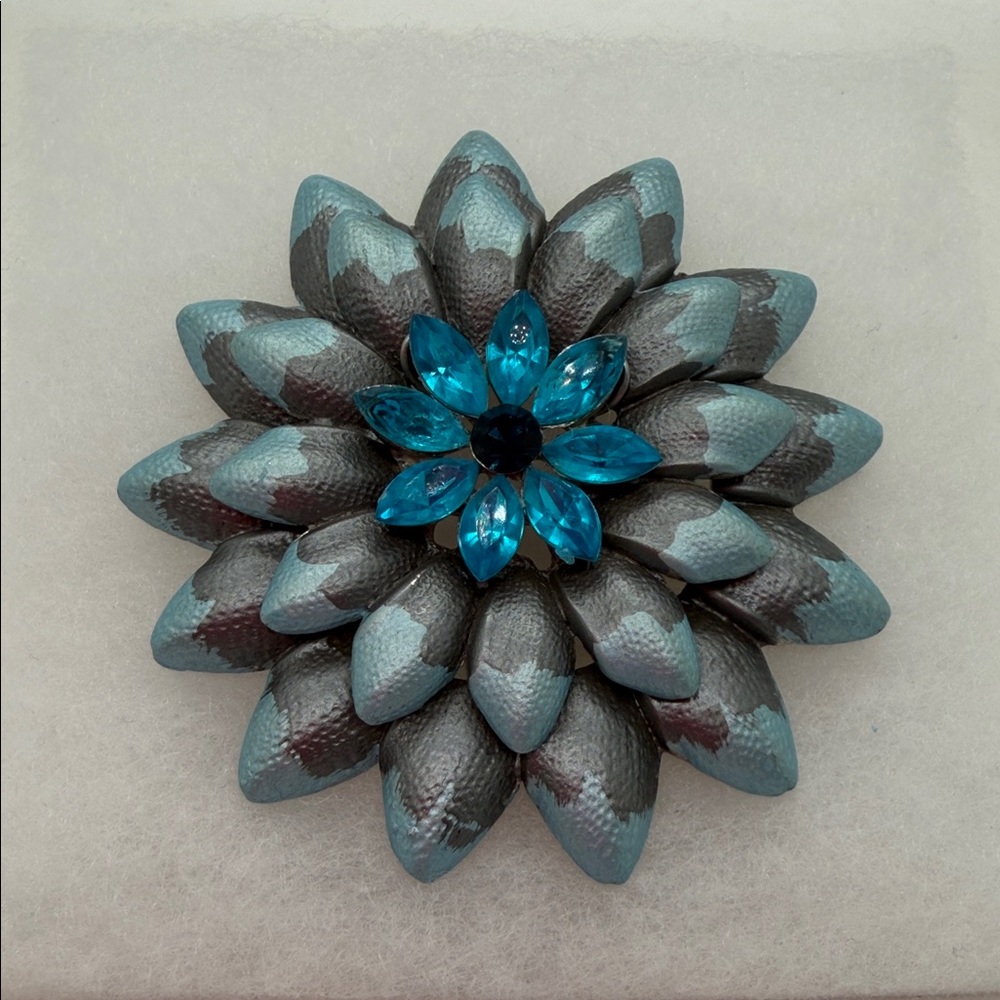Blue and Gray Floral Brooch